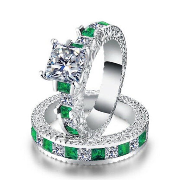 Jewelry - New 2pcs/set Cut White Sapphire 925 Silver Ring